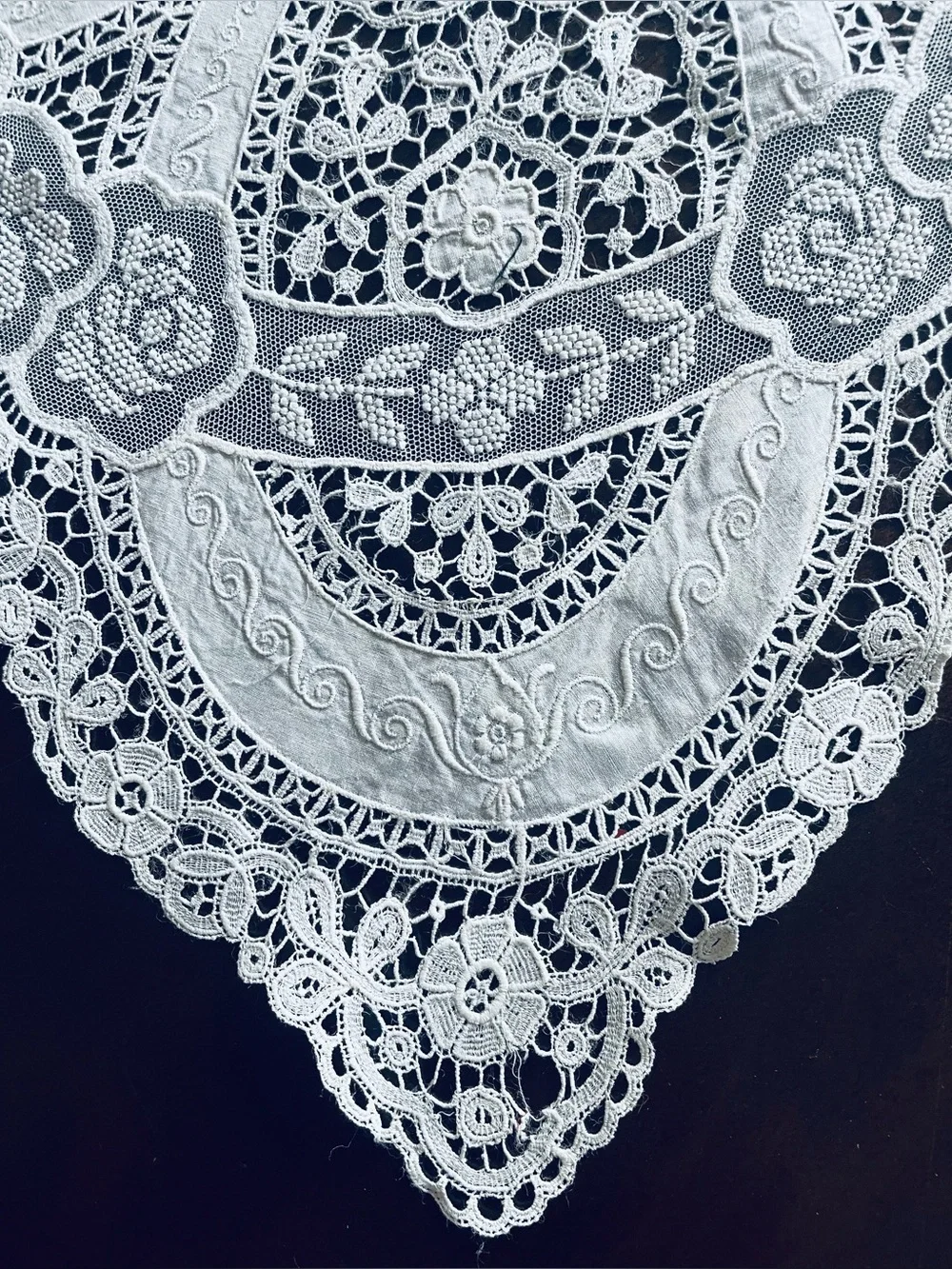 Antique Point de Gaze & Venise Table Runner Dresser Scarf White Handmade 60x17